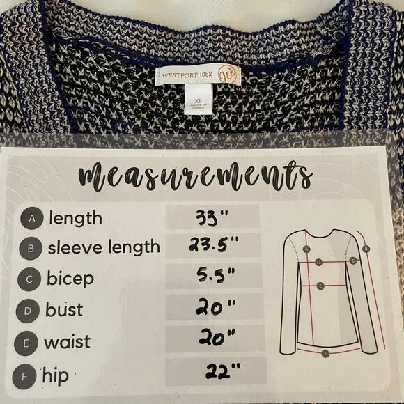 Westport 1962 XL Knit Cardigan Open Front Blue Black Oatmeal Tan Metallic - Picture 15 of 15